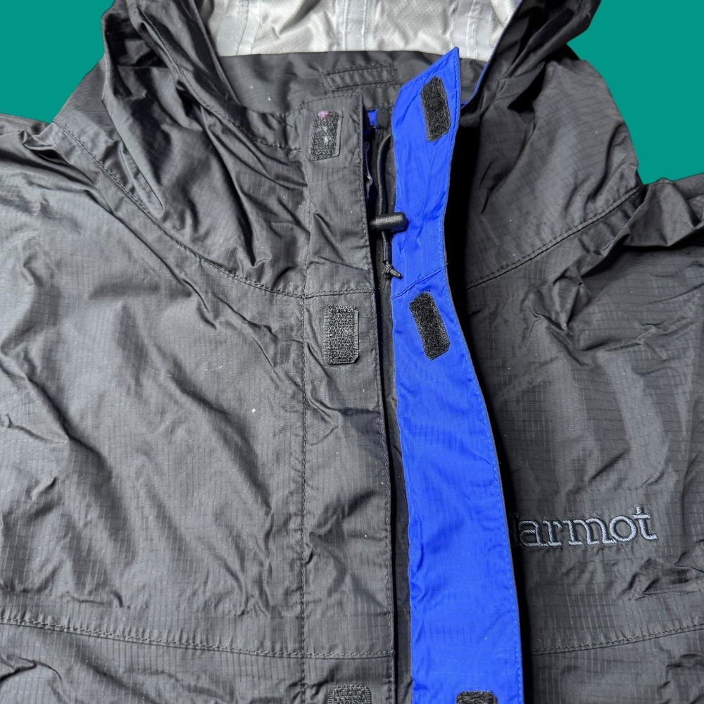 Marmot Nylon Jacket Large Black Lined Windbreaker Hood Distressed Outdoor - Picture 10 of 16